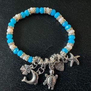 Park and beach beaded rhinestones bracelet with metallic pendants adjustable